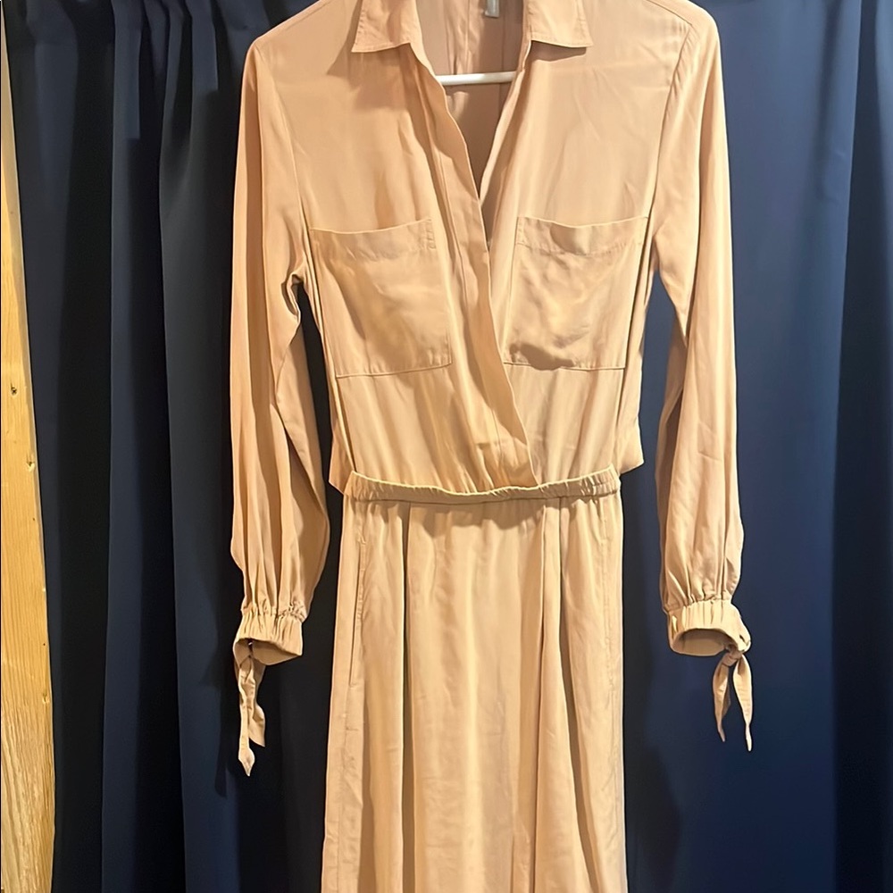 Vince Long Sleeve Wrap Front Maxi Dress in Light Peach